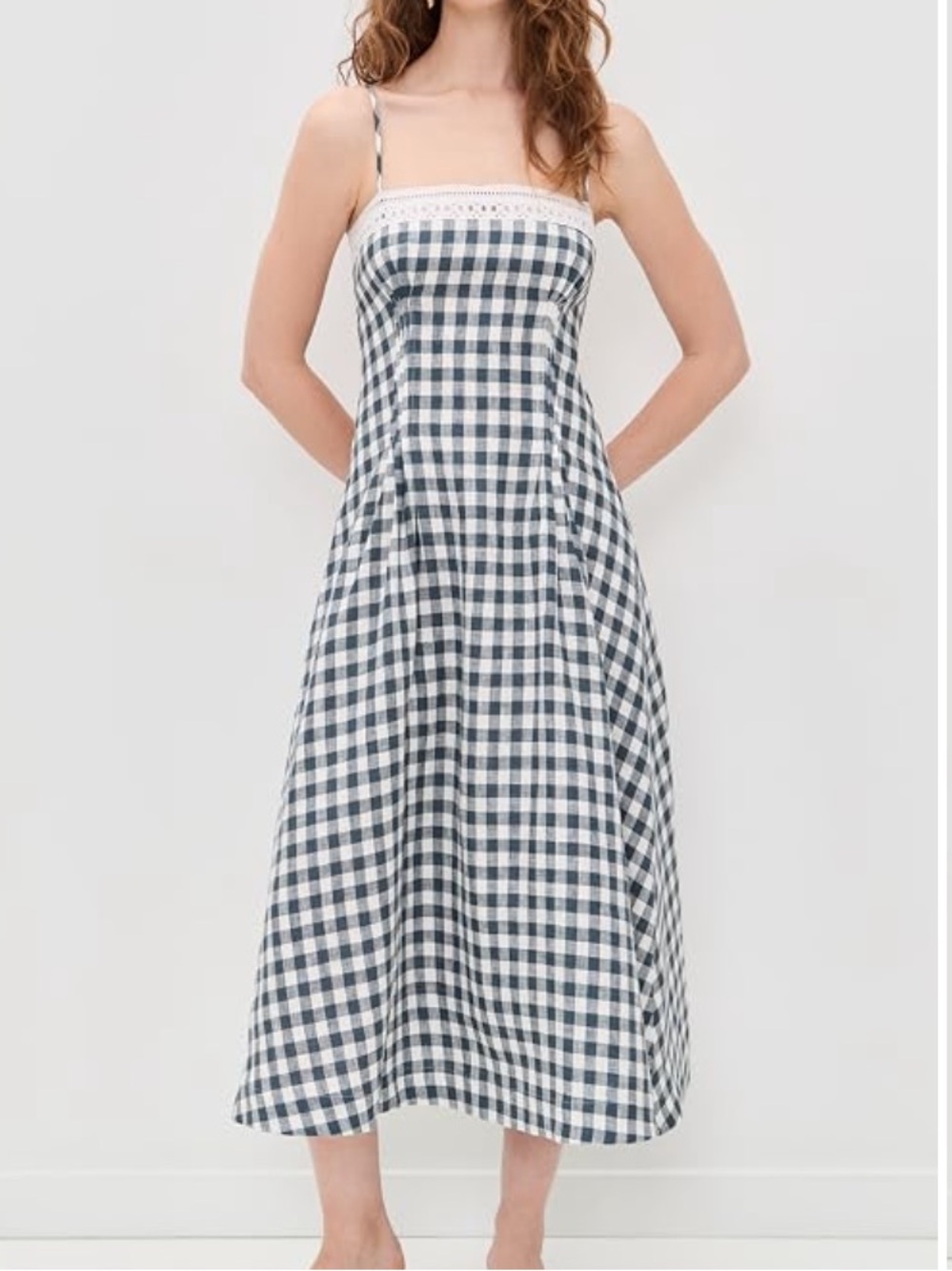 Reformation pomona linen dress Gingham Midi NWT in big slate check